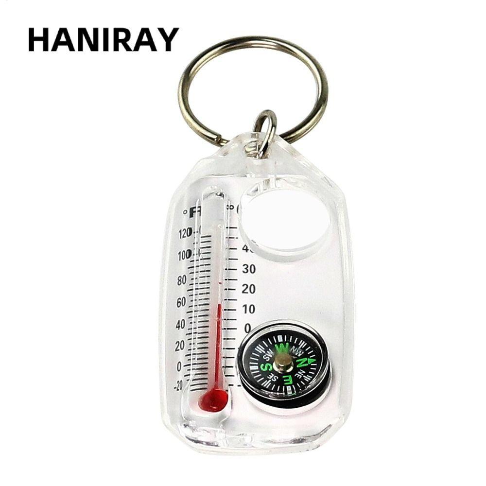 HANIRAY พวงกุญแจเข็มทิศขนาดเล็ก, เครื่องวัดอุณหภูมิอินฟราเรดขนาดกะทัดรัดเรืองแสง, แบบพกพาทนทาน 3-in-1 ฟังก์ชั่นเครื่องมือปีนเขากลางแจ้ง