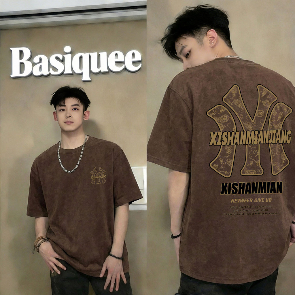 Basi💥เสื้อแฟชั่น เสื้อยืด oversize ผ้าฝ้าย100% แนวสตรีท ไม่ต้องรีดผ้า สวมใส่สบาย ผ้านิ่ม  ลาย  "XISHANMIAN"