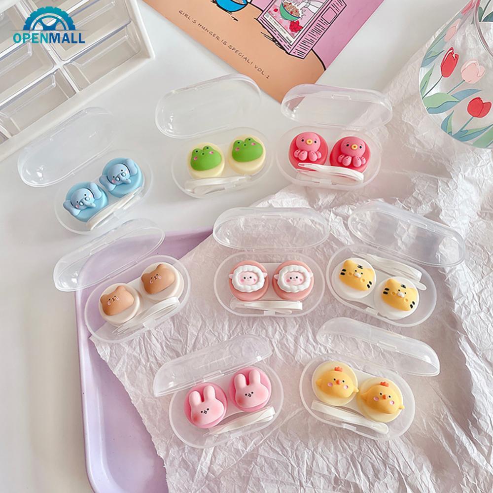 OPENMALL กล่องใส่คอนแทคเลนส์น่ารักพร้อมแหนบเลนส์ชุดคอนแทคเลนส์คอนเทนเนอร์การ์ตูนสัตว์กล่องเก็บเลนส์ 