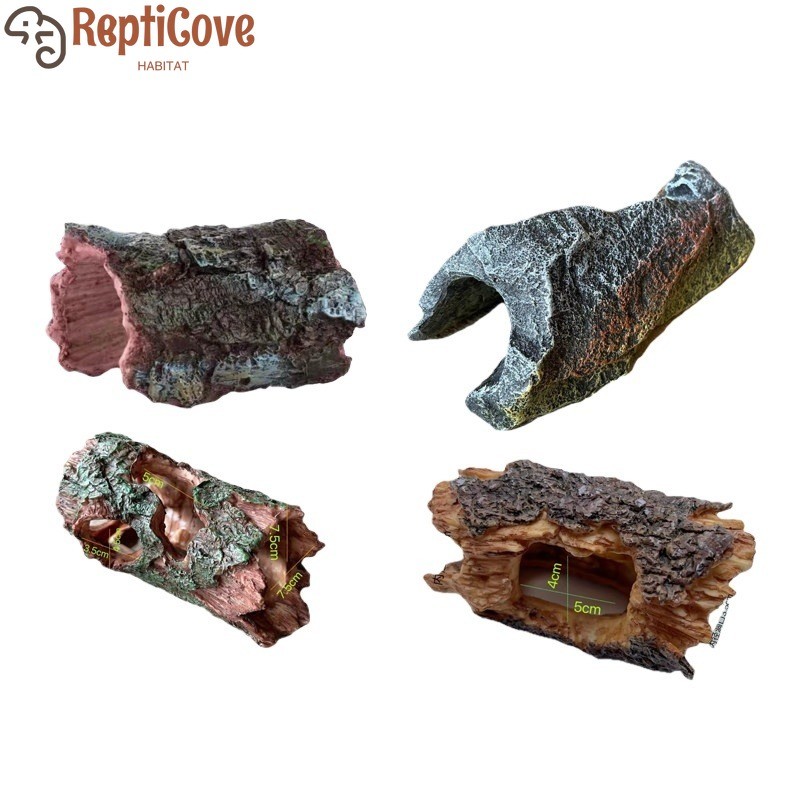 ต้นไม้ Bark Hole ซ่อนสําหรับสัตว์เลื้อยคลาน,เรซินภูมิทัศน์ถ้ําสําหรับ Lizard Snake Spider Palace Gua