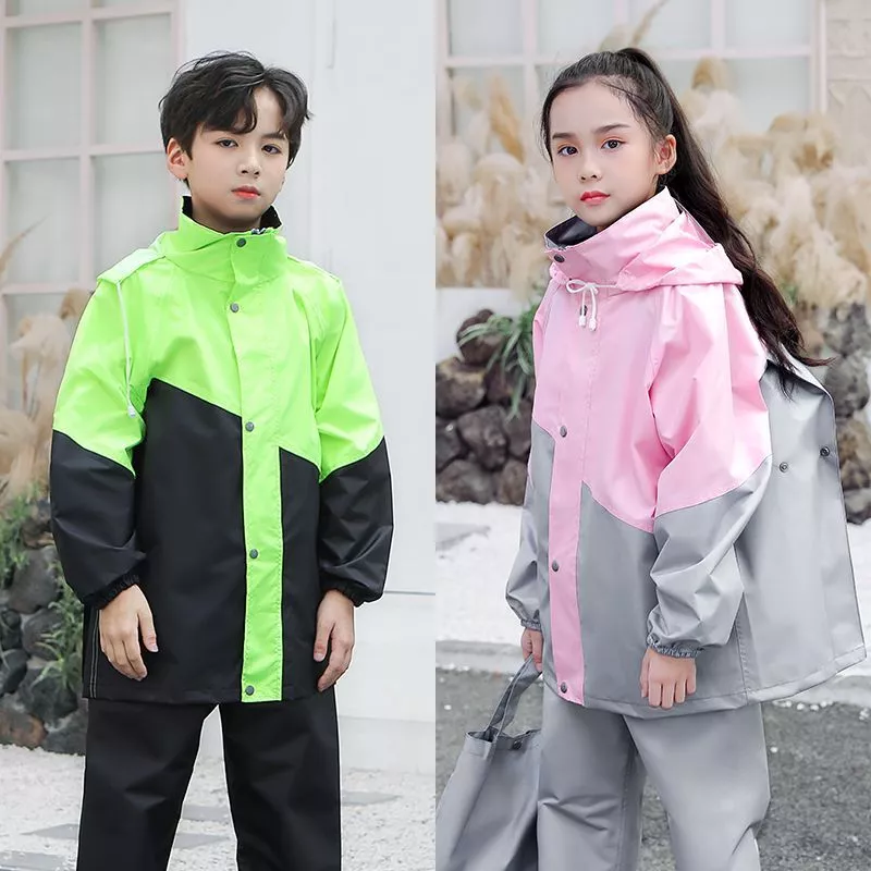 ชุดเสื้อกันฝนและกางเกงกันฝนเด็ก วัสดุอ็อกซ์ฟอร์ดพร้อมช่องใส่กระเป๋า thumbnail 3