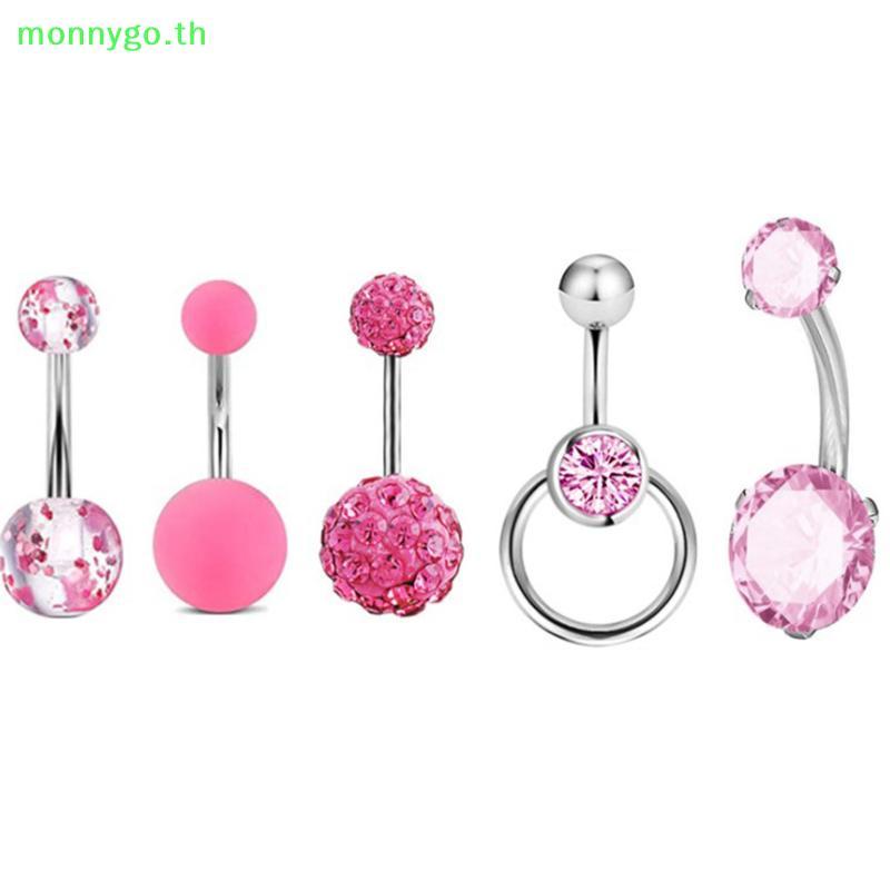 Monnygo ชุดแหวนท้อง 5 ชิ้น สแตนเลสและเซราamic ดีไซน์เซ็กซี่