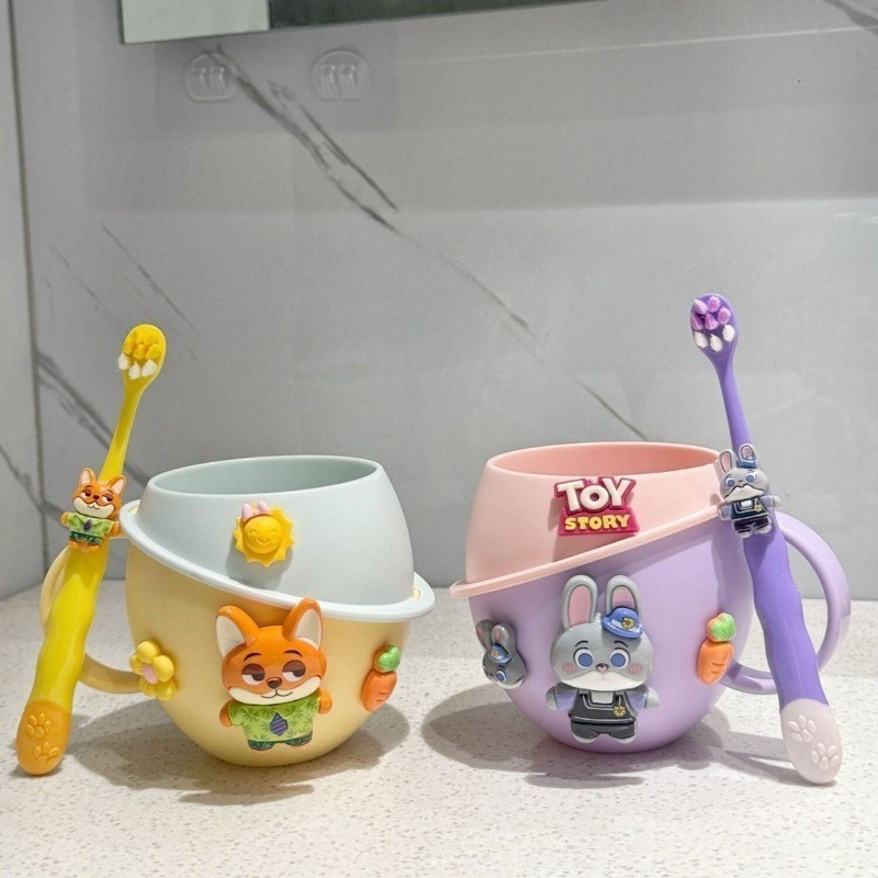 แก้วน้ําดื่มพร้อมแปรงฟัน ถ้วย + แปรงสีฟัน วัสดุปลอดภัย ลวดลายการ์ตูน สําหรับนักเรียนอนุบาล - รูปที่ 3