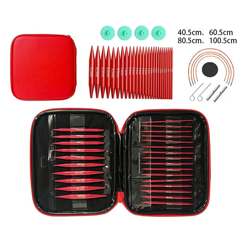 Red Circular Knitting Needles Set Interchangeable Crochet Needles Tube Stainless for Knitting Yarn K