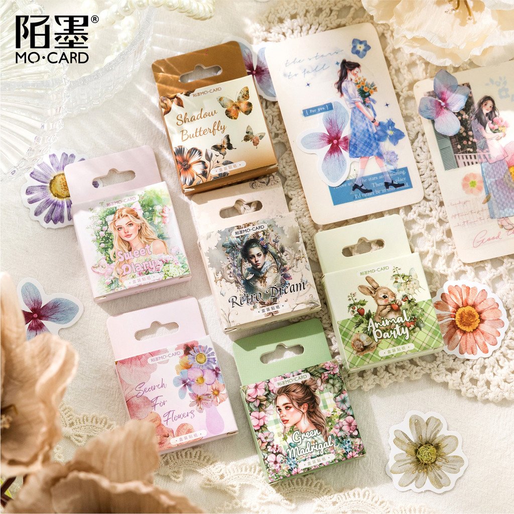 กล่องสติ๊กเกอร์ชนิดบรรจุกล่อง Chihiro Flower Language Series ins Style Retro Flower Handbook DIY สติกเกอร์ปิดผนึกตกแต่ง