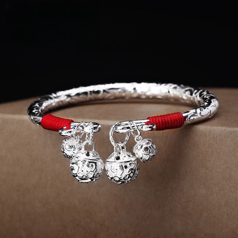 Hot Sale#Inherited Pure Silver Bracelet999Pure Silver Women's Handmade Seal Carving Cloud Pattern Pa