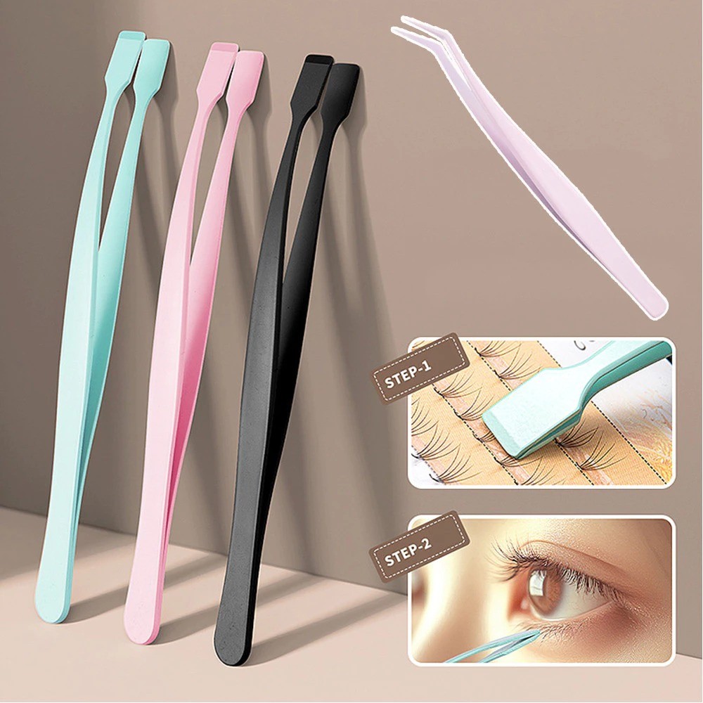 [7797] แหนบต่อขนตา สแตนเลส Eyelash Tweezer แบบแบน ความแม่นยำสูง สำหรับต่อขนตาล่าง พกพาสะดวก