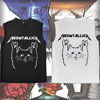 Meowtallica Rock Cat Print Tank Top Black White Casual Vest …