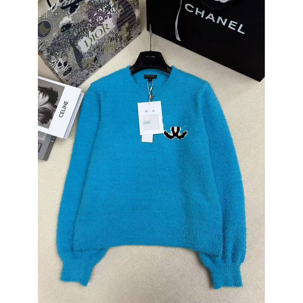 8J42 CH* Round Neck Knitted Pullover Simple Color-Block Classic logo Jacquard Design Versatile