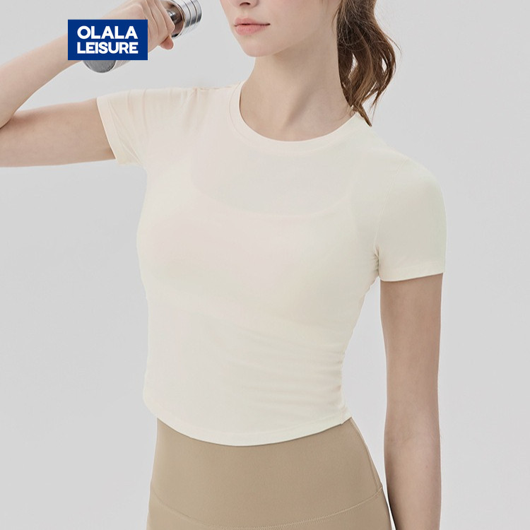 OLALA เสื้อเชิ้ตแขนสั้นน้ำหนักเบาที่สวมใส่สบายเหมือนไม่ได้ใส่อะไร เหมาะสำหรับโยคะ พิลาทิส และการออกกำลังกายของผู้หญิง