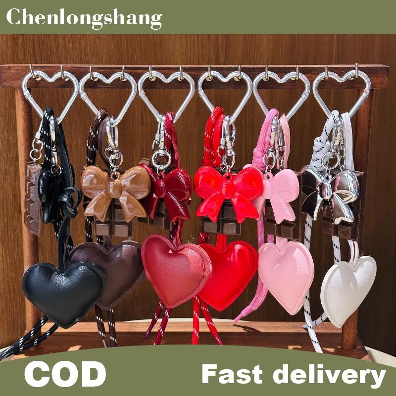 Chenlongshang Kawaii อินเทรนด์หัวใจหนังพวงกุญแจอะคริลิคโบว์จี้กระเป๋า Paage Decor Creative จําลองช็อกโกแลตจี้อุปกรณ์เสริม EN