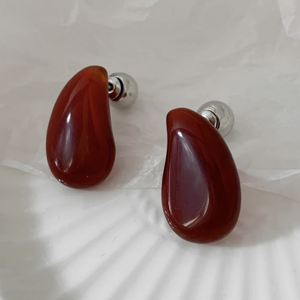 Spot Goods#Anchor Red Natural Red Agate with Water Drop Earrings Fashion Internet Celebrity Beanie S