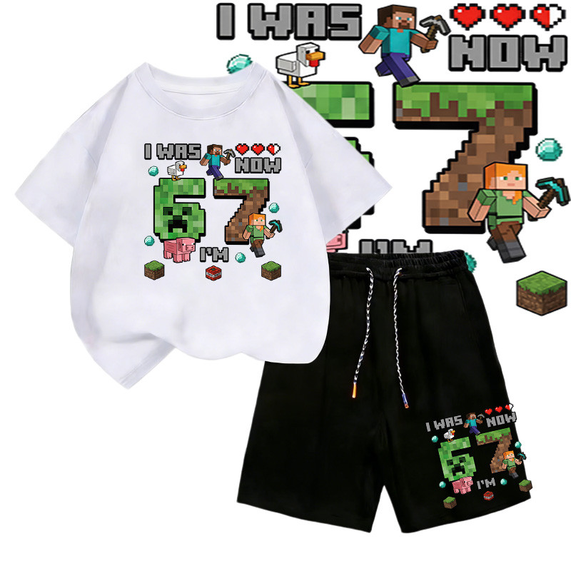 BOB [พร้อมส่ง] ชุดเด็กชาย kidsเสื้อยืดเด็ก67ลวดลายพิมพ์ เสื้อยืดเด็ก คอตตอน ชุดสูทเด็กผู้ชาย ชุดลำลอง 2 ชิ้น แฟชั่นส #T2