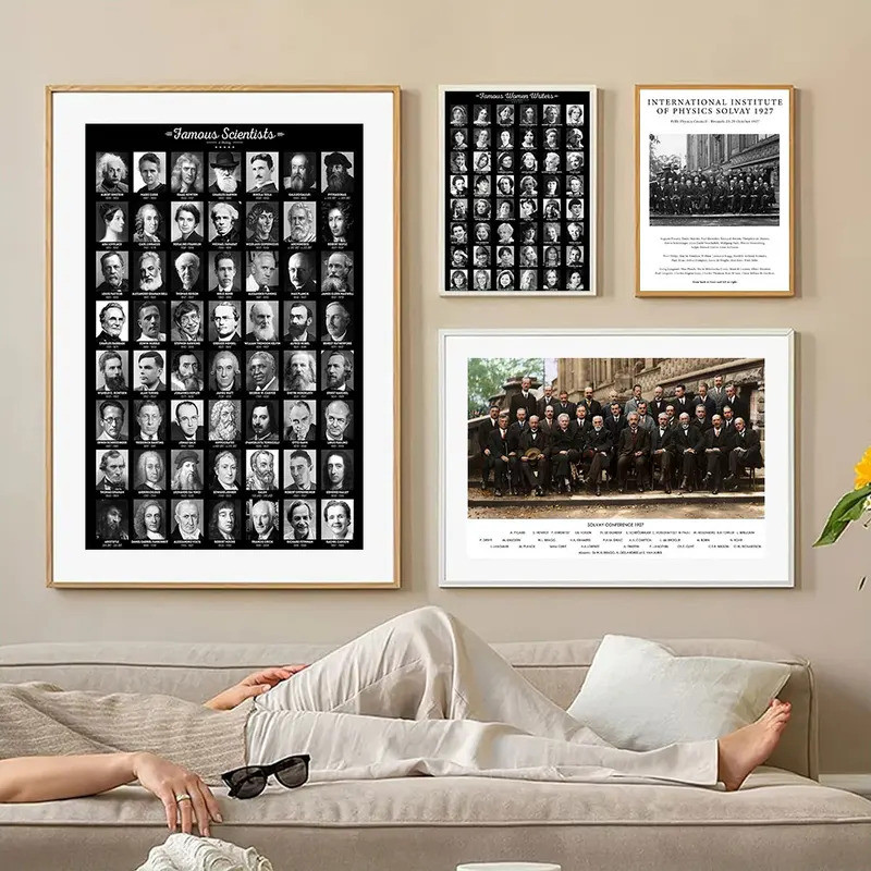 ใน 1927 นักวิทยาศาสตร์ 5th Solvy Conference โปสเตอร์ผ้าใบพิมพ์ภาพวาด Wall Art ภาพสําหรับห้องนั่งเล่นตกแต่งบ้านและสํานักงาน