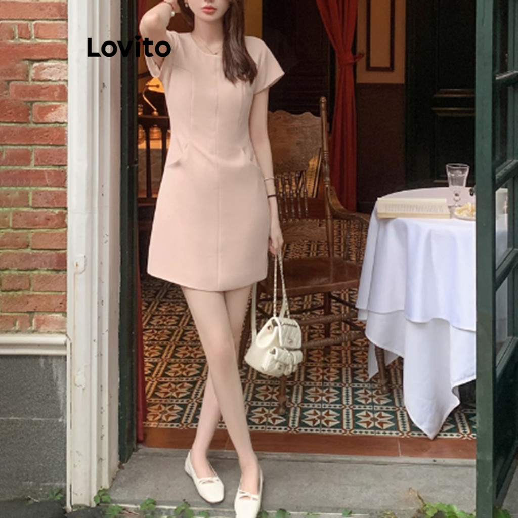 Lovito ชุดเดรสหรูหรา ชุดเดรสกระเป๋าสีพื้นสําหรับผู้หญิง L99ED277 - รูปที่ 2