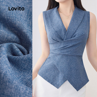 Lovito เสื้อกล้ามลําลองจับจีบไม่สมมาตรฤดูใบไม้ผลิ/ฤดูร้อนเสื…