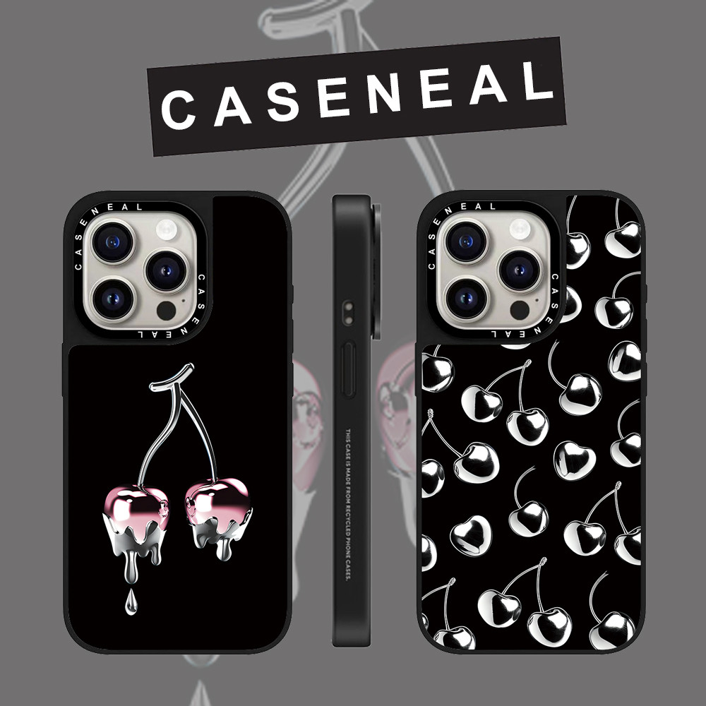 CASENEAL โลหะ liquid cherry matte เคสโทรศัพท์สําหรับ iPhone 17 Pro Max 16 ProMax 15Pro 14 Plus 13 12 11 โทรศัพท์กันกระแทกขอบนุ่ม hard กรณีป้องกัน
