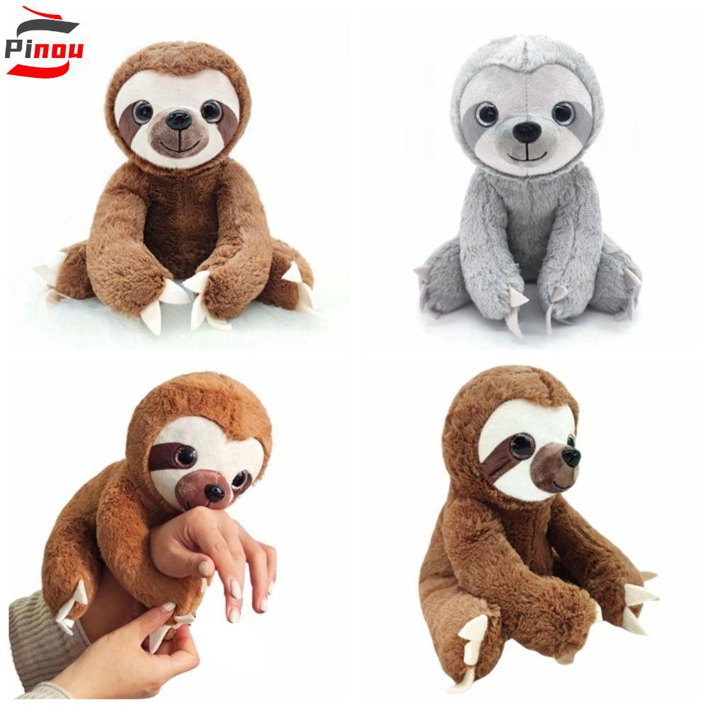 PINOU Sloth ของเล่นตุ๊กตา, Big Eyes ตุ๊กตาสัตว์ยัดไส้ Sloth, สําหรับสีน้ําตาลสีเทา 25 ซม.Cuddly จําล