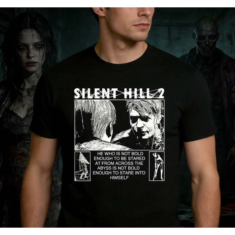 เสื้อยืดลายเกมสยองขวัญสไตล์เรโทรแบบกอธิคกรันจ์สำหรับผู้ชายและผู้หญิง Silent H-Hill James Sunderland 