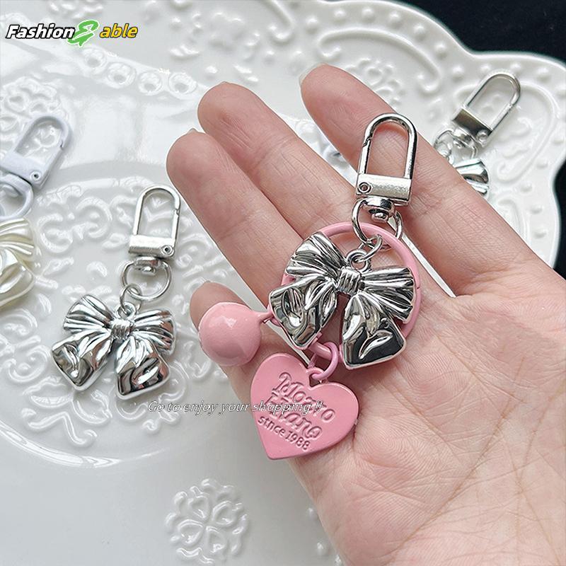 Fashion.shop03 1PC Vintage Bowknot Keyring สไตล์เรียบง่าย Y2K Bow พวงกุญแจกระเป๋าแฟชั่นจี้ Bapa แขวน