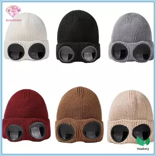 Heabety ถักหมวกแว่นตา Unisex สำหรับผู้ชายและผู้หญิง ทนลม อุ่น และไม่ลื่น สวมใส่สบายในฤดูหนาวหรือขณะเล่นสกี