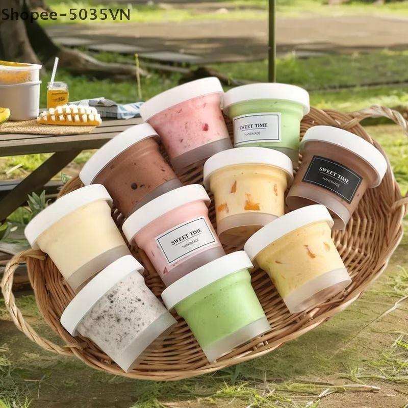 {AKIN} 10 ชิ้นถ้วยขนมหวานแบบใช้แล้วทิ้งพร้อมฝาปิดชามไอศกรีมโปร่งใสถ้วยพุดดิ้งกล่องเก็บเค้กชามโยเกิร์ต Snas คอนเทนเนอร์ {a}
