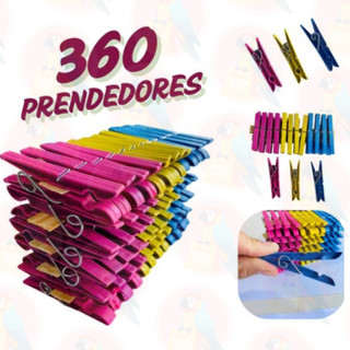 Kit com 360/ 18 /120 / 60 Pregadores de Plástico Reforçado Prendedor roupa - Cores Sortidas
