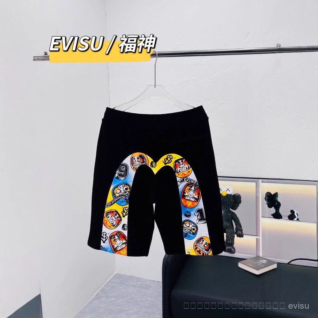 2026 new evisu กางเกงขาสั้น Big m Diamond แบบแปรง