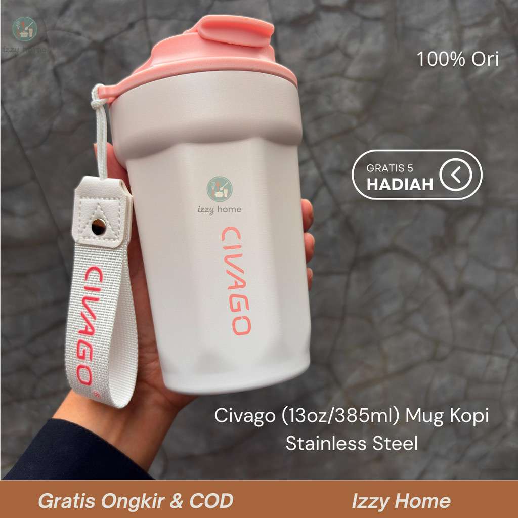 [ของขวัญฟรี 5 ชิ้น] Civago (13oz/385ml) แก้วกาแฟสแตนเลส 304 เคลือบเซรามิก