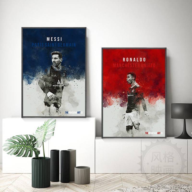 Messi Ronaldo Neymar Mbappe ฟุตบอลดาวผ้าใบ Wall Art ไม่มีกรอบโปสเตอร์ตกแต่งสําหรับห้องนั่งเล่นห้องนอน