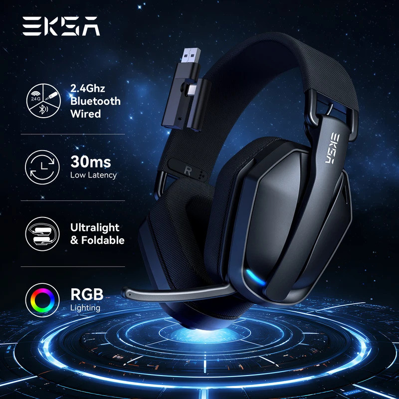 EKSA G19BT 2.4GHz หูฟังไร้สายสําหรับเล่นเกมบลูทูธน้ําหนักเบาเป็นพิเศษ 5.4 ชุดหูฟังเกมเมอร์พร้อมไมโคร