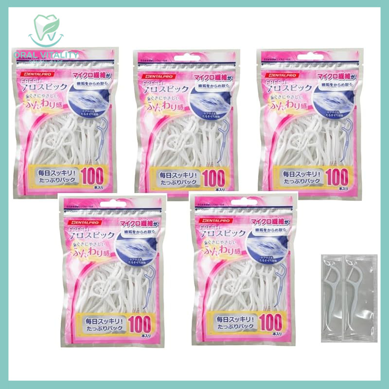 Dental Pro Fresh Floss Picks Bundle - 100 Count x 5 Pack (500 Total) + 2 Bonus Floss Picks/ Direct f