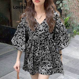 Lovito ชุดเดรสผู้หญิง แต่งจีบ พิมพ์ลายชนเผ่า สไตล์โบโฮ L86ED…