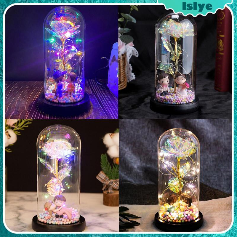 [Lslye] Forever Rose Flower Light LED ฟอยล์สีทอง Rose ในแก้วสําหรับวันวาเลนไทน์วันแม่ครบรอบวันเกิดผู