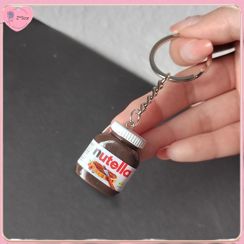 Z * Star 2 ชิ้นจําลองสร้างสรรค์เฮเซลนัทช็อคโกแลตแยมขวดพวงกุญแจคู่พวงกุญแจกระเป๋าจี้ผู้ถือกุญแจรถ.