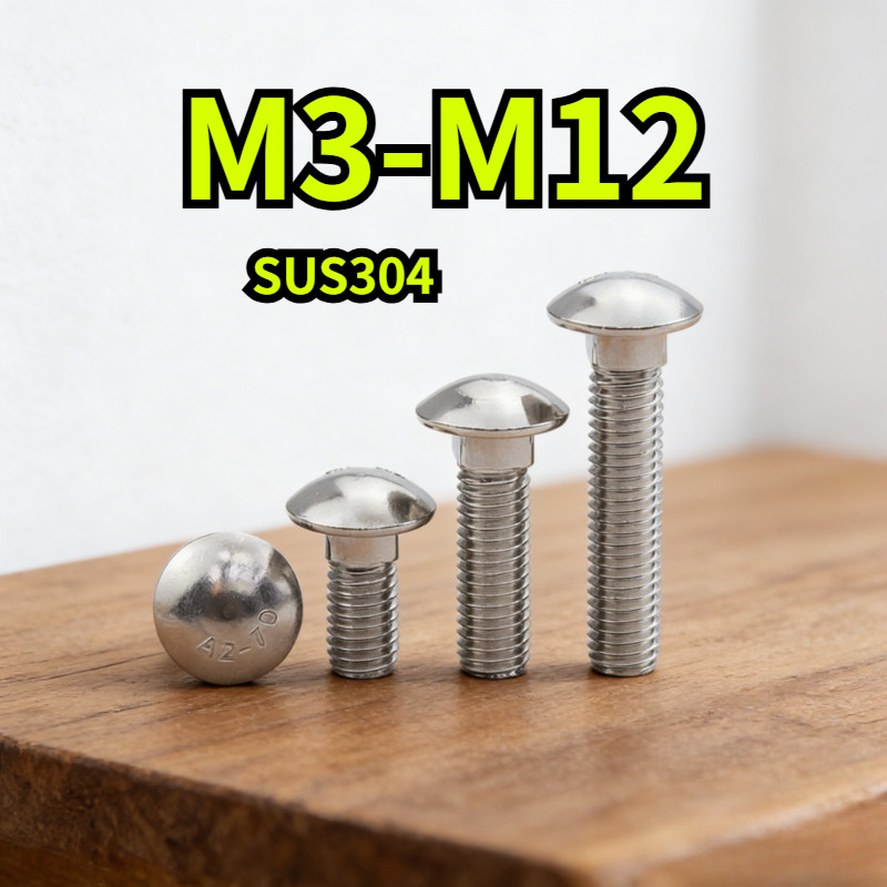 [YDY-R1] สกรู น็อต หัวกลม คอเหลี่ยม  สแตนเลส 304 M3M4M5M6M8-M12