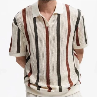MNO.9 Knit Polo Shirt A621 เสื้อโปโลคอปกแขนสั้น ผ้าทอตาข่ายลายทาง เสื้อแฟชั่นชาย Man Clothing แฟชั่นชาย 2026