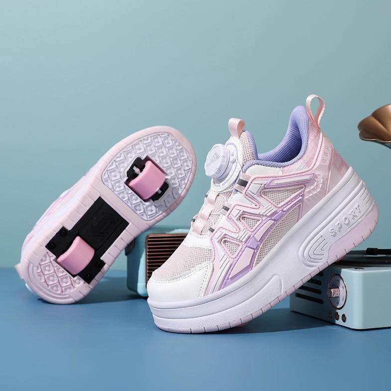 Girls Double Wheel Runaway Shoes 2025 Children One-Click Retractable Sports Flight Shoes Student Inv