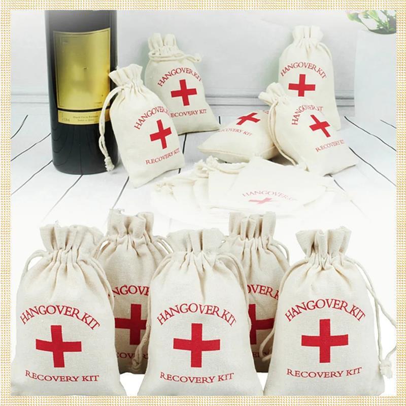 [1ejafnkblh.ph] 50 ชิ้นงานแต่งงานโปรดปรานผู้ถือกระเป๋า Hangover Kit กระเป๋าสําหรับแขกสีแดงผ้าฝ้ายผ้า