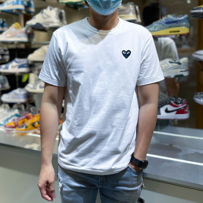 CDG PLAY Mens Black Play Come Des Garcons White Tee ของแท้ 100%