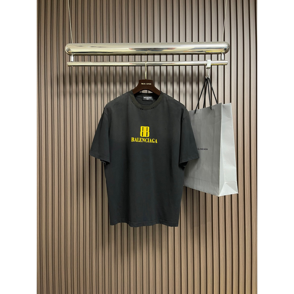 BALENCIAGA/BALENCIAGA ต้นฤดูใบไม้ผลิสไตล์ใหม่เสื้อยืดแขนสั้นชายหญิงคู่สไตล์จดหมายพิมพ์รอบคอเกลียว 20