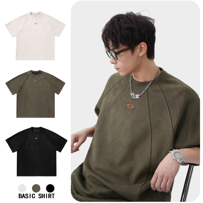 เทรนด์แฟชั่น American Suede เสื้อยืดแขนสั้นแฟชั่นไม่มีแบรนด์สไตล์ญี่ปุ่นเรียบง่ายใหม่