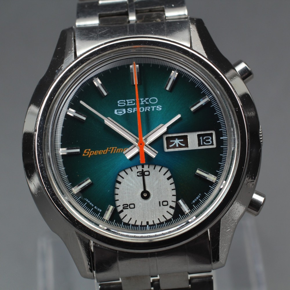 Near MINT SEIKO 5 Sports 6139-8050 Green Serviced Auto 39mm Men's Watch 1974