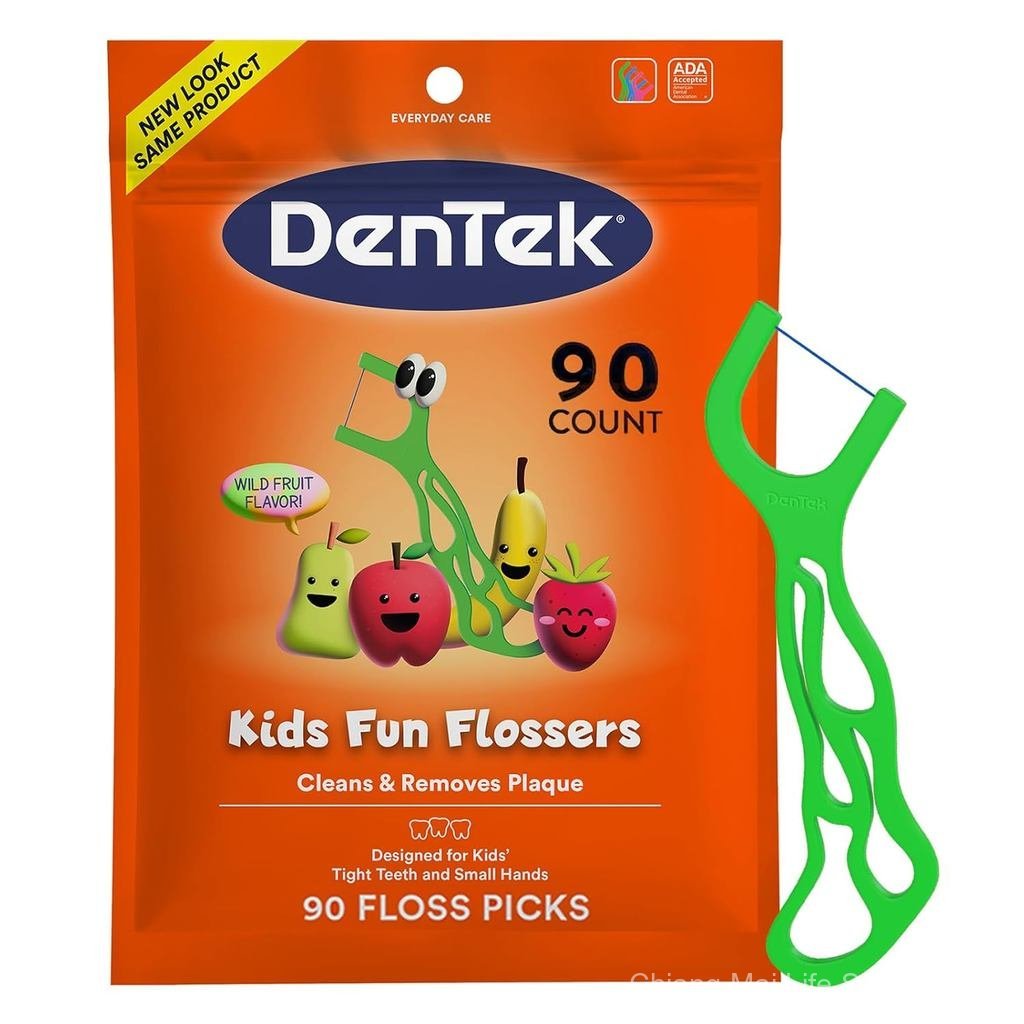 DenTek Fun Flossers – ไม้จิ้มฟันไหมขัดฟันสําหรับเด็กที่มีรสผลไม้ป่า 90 นับ