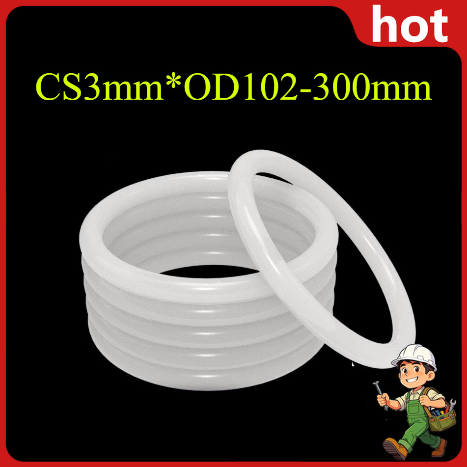 O-ring ประเก็น CS3mm*OD102-300mm O-ring แหวนซิลิโคนสีขาวซีลเกรดอาหารแหวนยางกันน้ําปะเก็นยืดหยุ่นMK-0