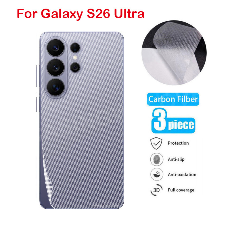 1-3 ชิ้นคาร์บอนไฟเบอร์กลับฟิล์มสําหรับ Samsung Galaxy S26 Ultra S25 S24 Plus Ultra + 5G 2026 Anti-Scratch สติกเกอร์ป้องกันหน้าจอป้องกันฟิล์ม
