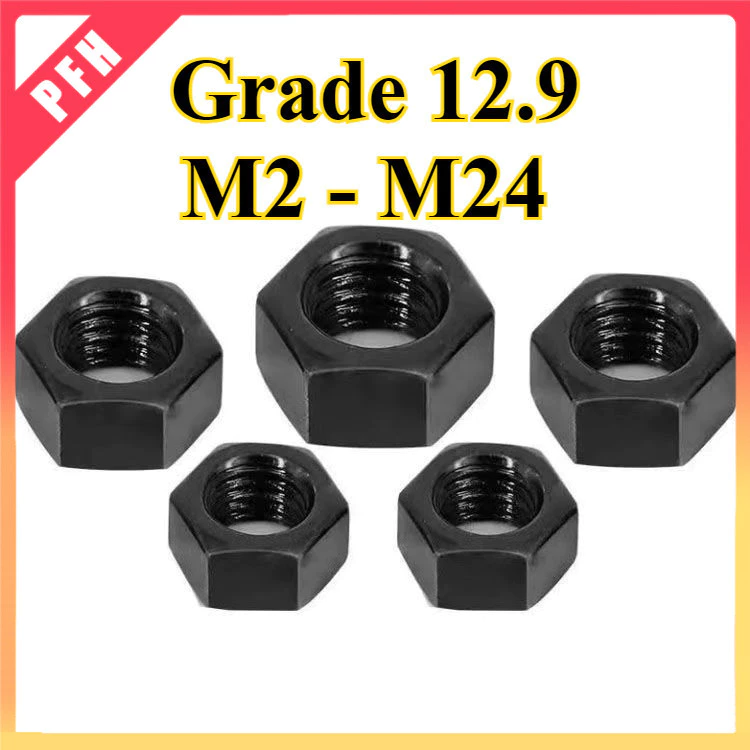 Hexagon Nut Black /หัวน็อต ตัวเมีย หกเหลี่ยม สีดํา เกรด 12.9 เกลียวมิล หยาบ M2 M2.5M3 M4 M5 M6 M8 M10 M12~ M24 (ZH-PFH1)