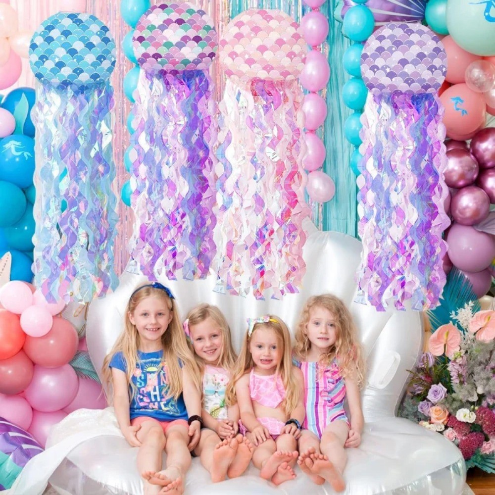 Mermaid Party ตกแต่ง Litte Mermaid แมงกะพรุนกระดาษโคมไฟภายใต้ Sea Party Decor สาว Babyshower Mermaid