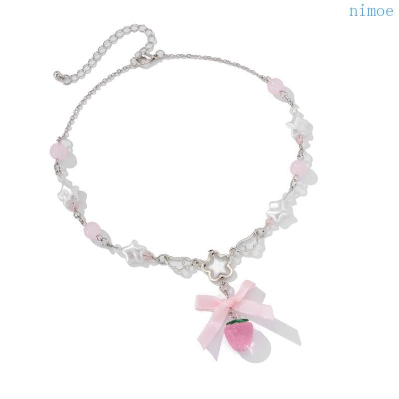 Nio Elegant Strawberry snd Love Heart Designs สร้อยคอสําหรับผู้หญิงอุปกรณ์ปาร์ตี้แฟชั่นเครื่องประดับ