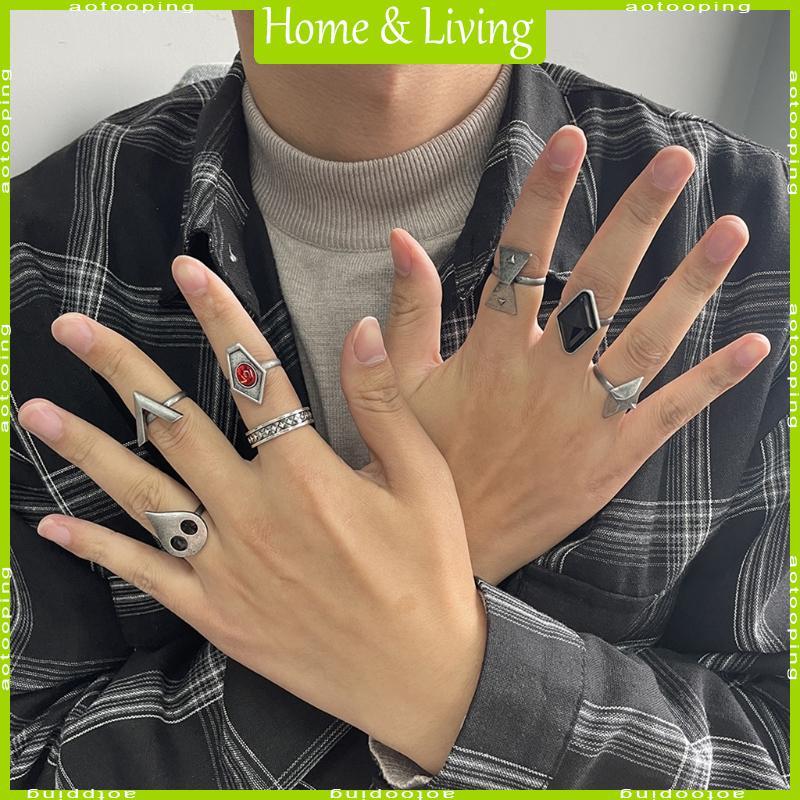 AOTOO Gen Shen Impact Hutao Cosplay Ring Set สำหรับผู้ชายและผู้หญิง พร้อมแหวนโลหะ ของขวัญสำหรับแฟนคล
